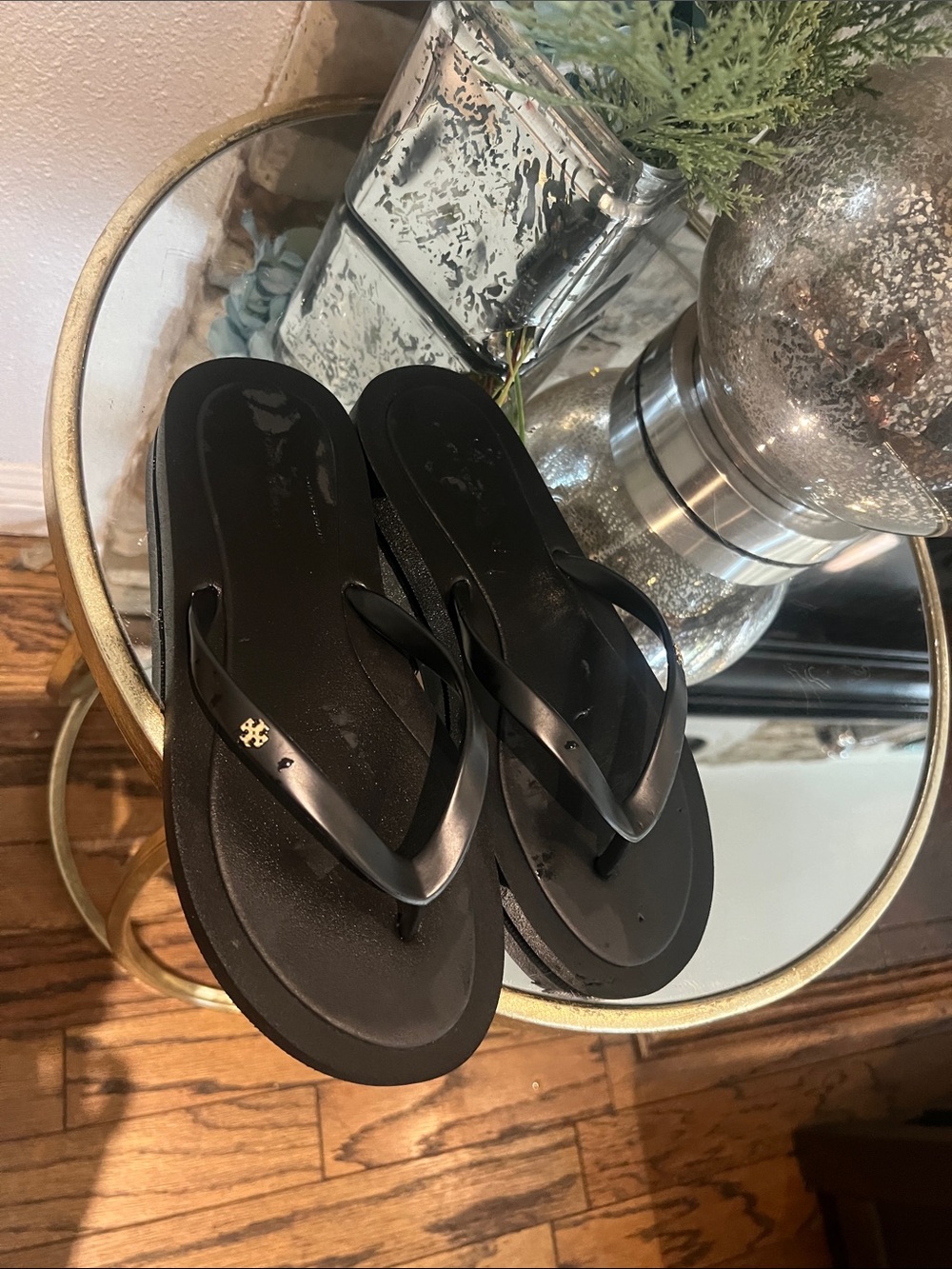 Tory Burch Black Women's Rubber Flip Flop Sandals with Gold Logo Accent